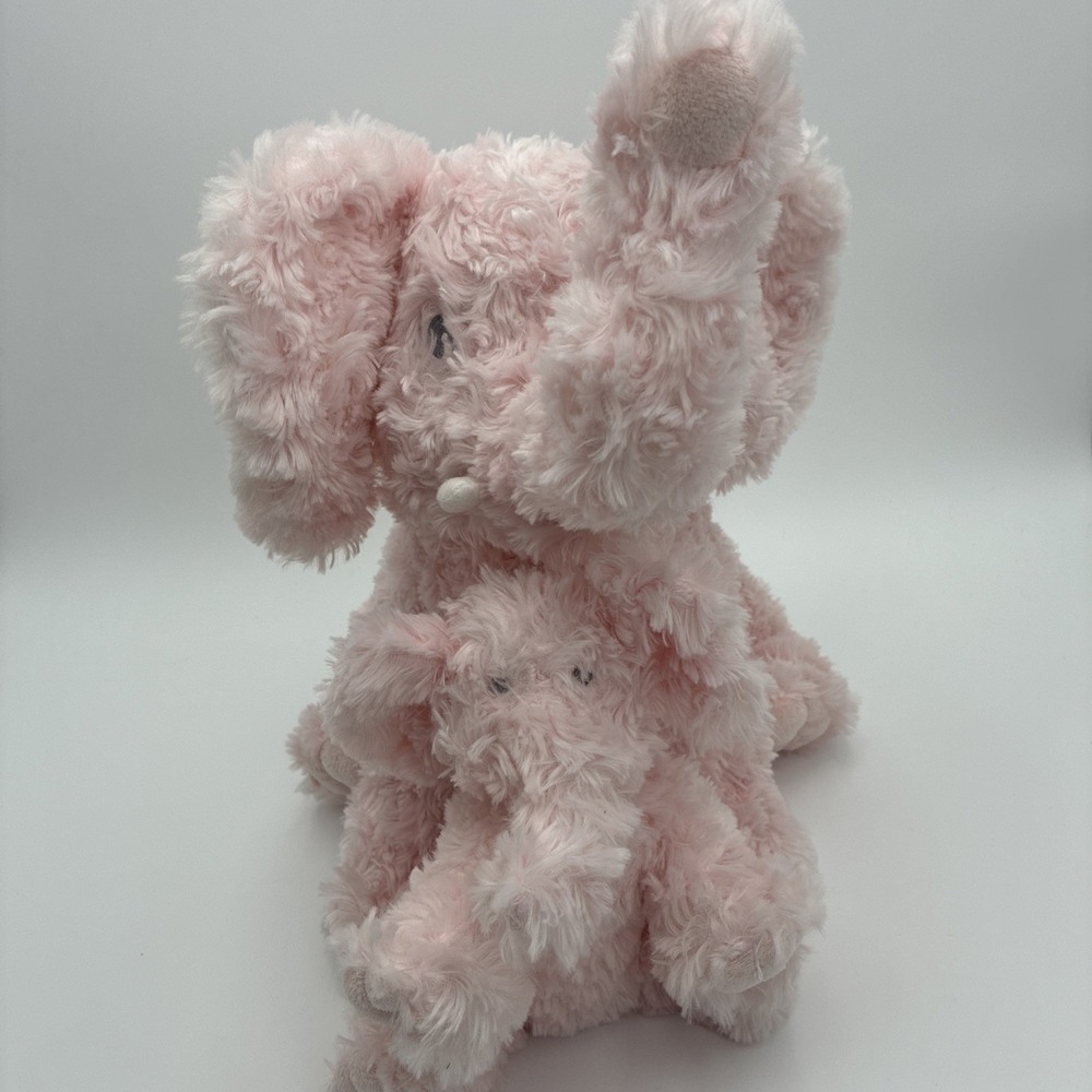 Unipak Pink Plush Elephant Mother and Baby Set Shaggy Soft Stuffed Animal 12"